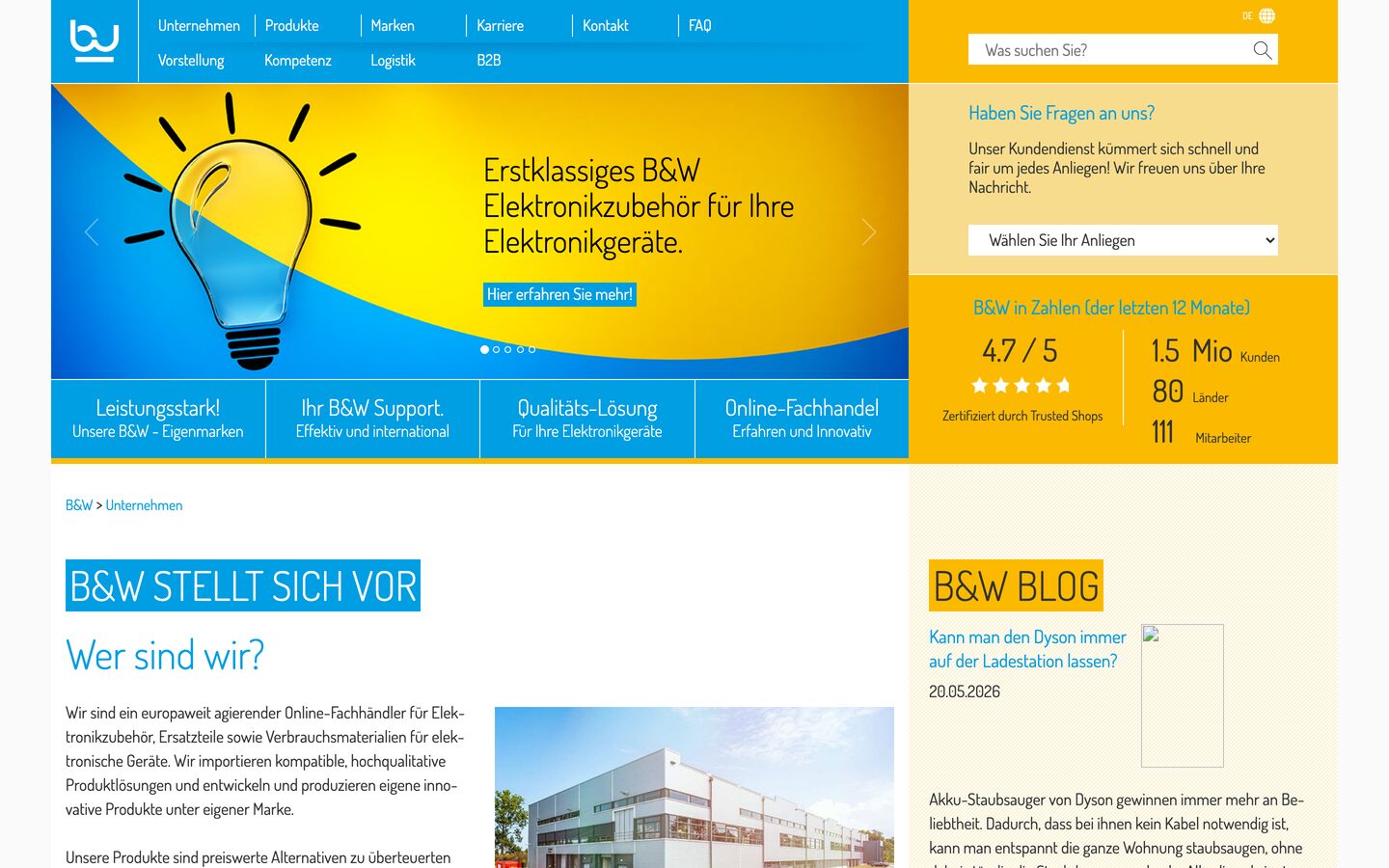 Mehrsprachige Website der B&W Handelsgesellschaft