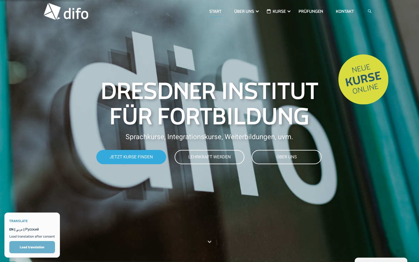 Website des Dresdner Instituts für Fortbildung